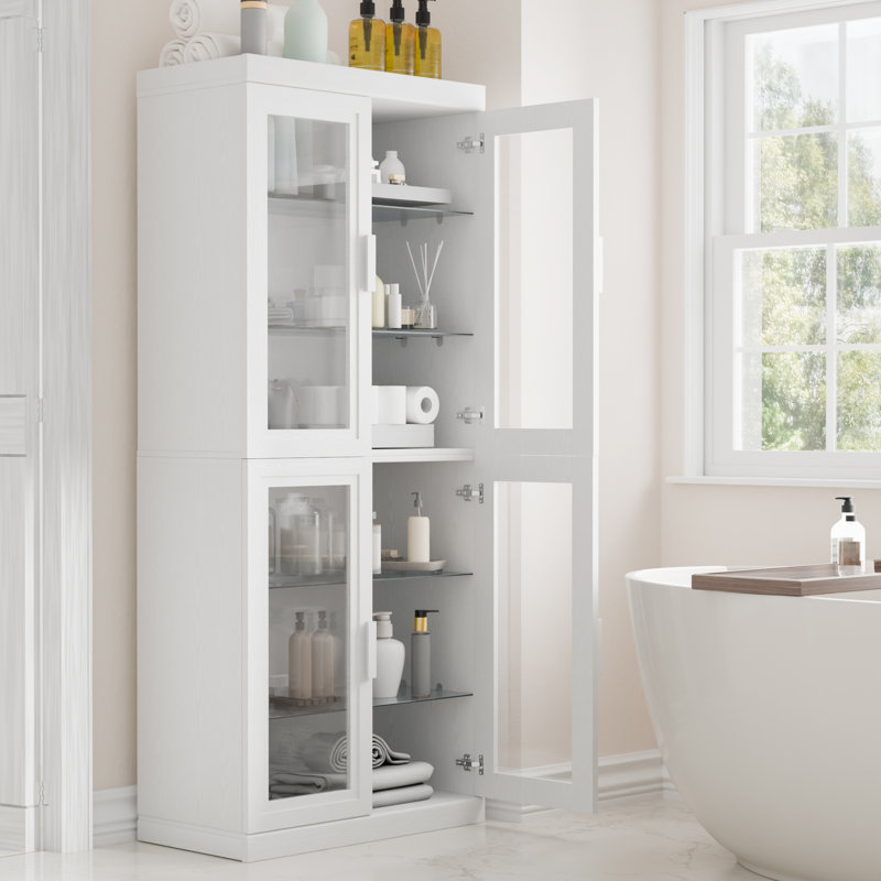 Buffet avec portes en verre et tablettes réglables, H 36 po x l 31 po x P 16 po, Blanc