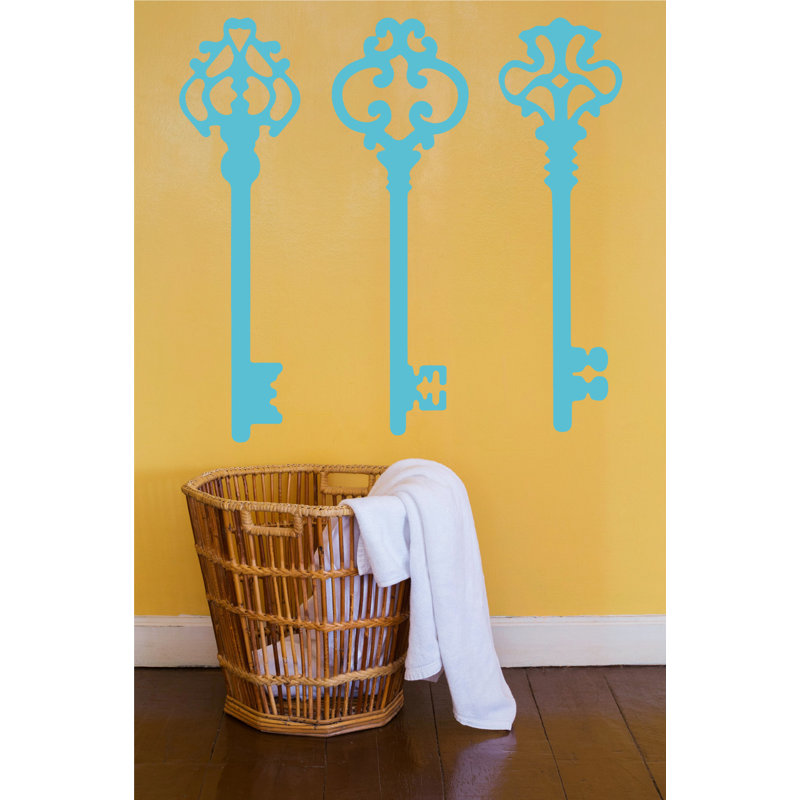 Décalcomanie murale clés squelettes, H 45 po x l 46 po x P 0,01 po, Bleu geyser