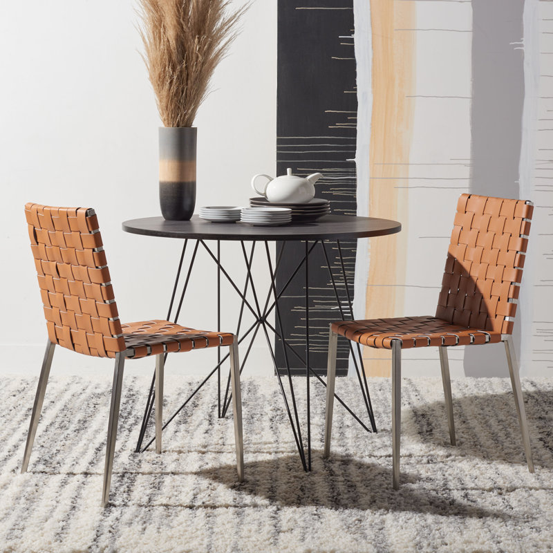 Chaise d'appoint rembourrée en cuir Brett, Cognac, Argent