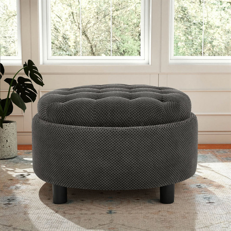 Table basse ronde avec repose-pieds 25 po avec couvercle réversible, Gris foncé