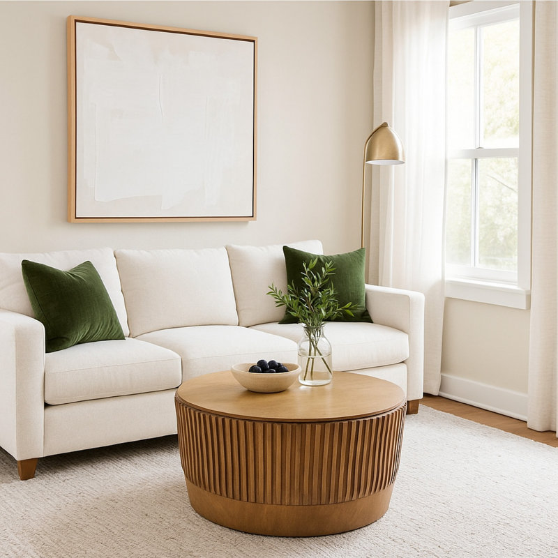 Table basse de rangement moderne, plateau relevable rond de 31 pouces, bois brun foncé