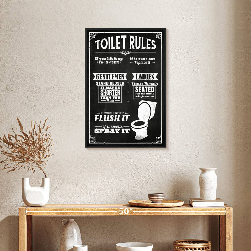 His and Hers Bathroom Rules, Cadre flottant noir, 21 po x 31 po