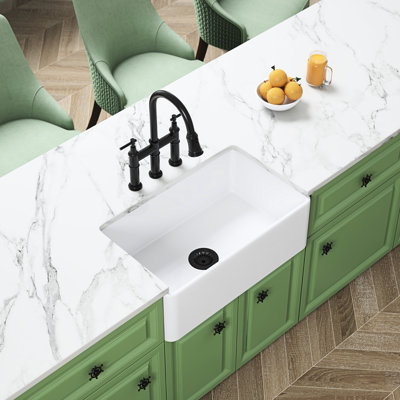Ceramic Undermount Sink - White Deep Apron Kitchen 18"X10"X24", 58Lb 24"X18"X10",