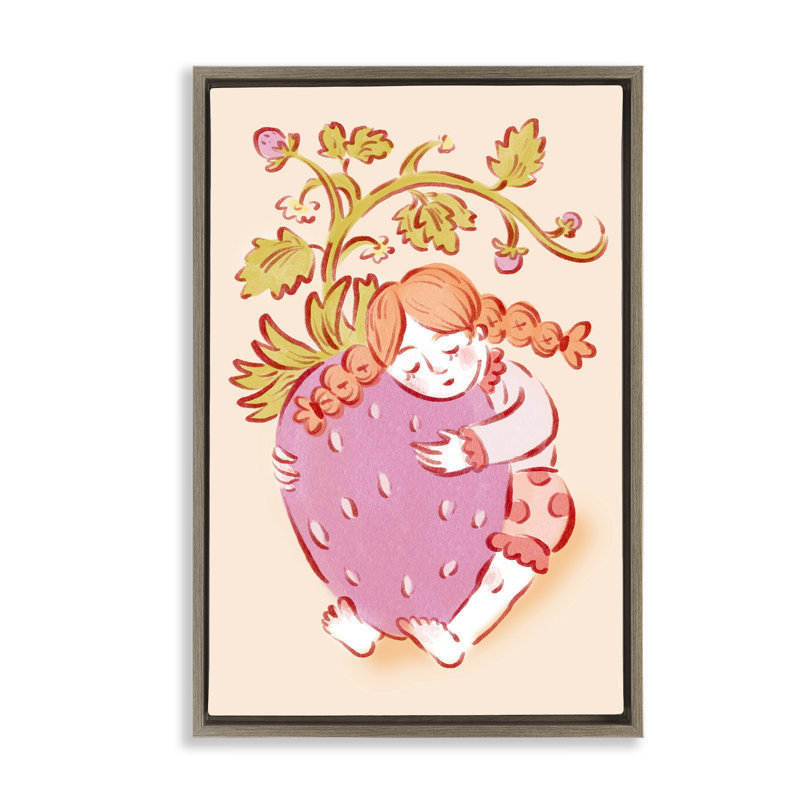 Fille flottant dans un cadre flottant fraise, design par Hannah Moren, H 31 po x l 21 po, Cadre flottant orme Montalcino