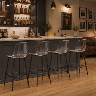 Tabourets de bar modernes de 25,5 po de hauteur comptoir en acrylique transparent avec structure en métal et repose-pieds