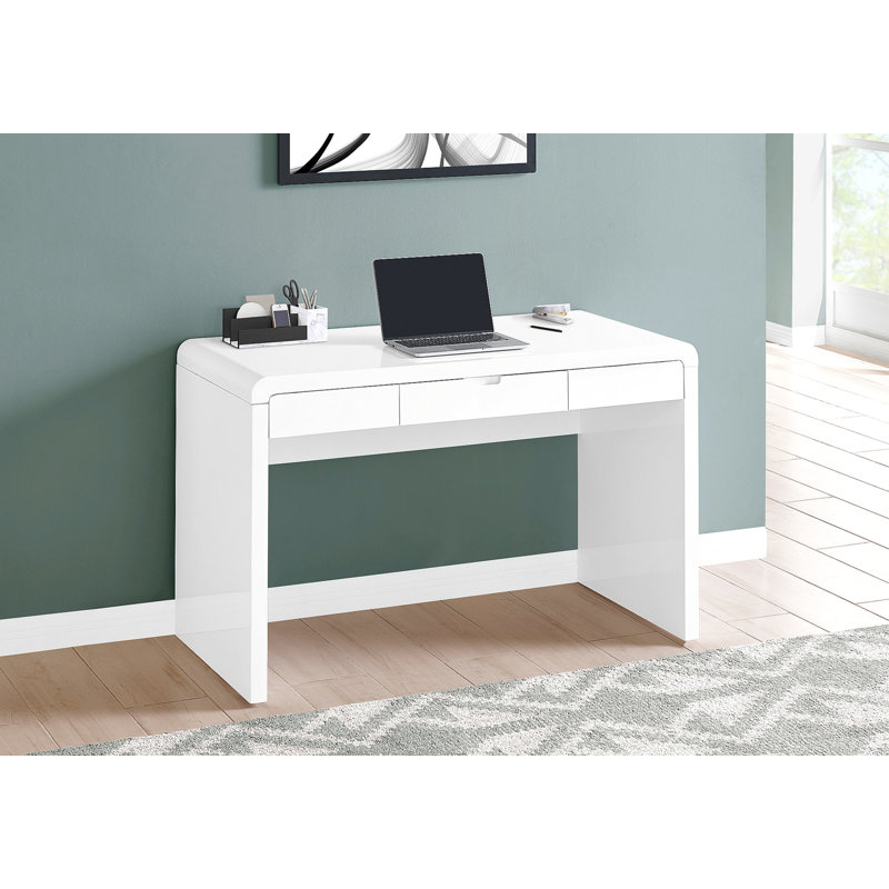 Computer Desk, Home Office, Laptop, Storage Drawers, 48"L, Work, Glossy White Laminate, Contemporary, Modern