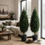 Ensemble de 2 arbres de Noël artificiels en cèdre de 4 pi résistants aux rayons UV, 291 pointes de branches en PE, faux arbre à feuilles persistantes pour la décoration de patio de maison de vacances