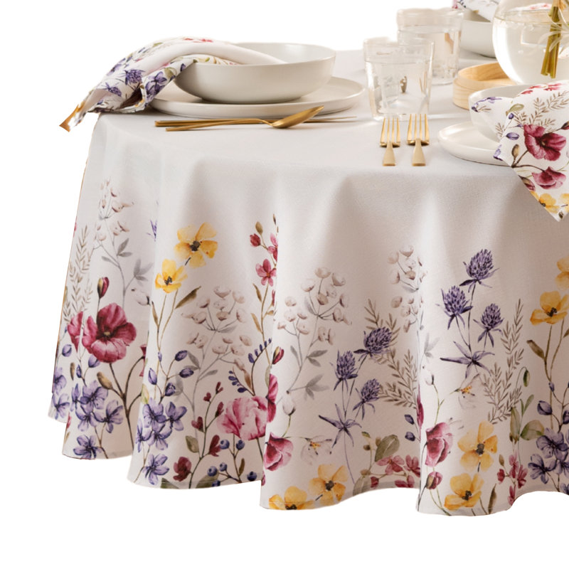 Censu Poppy Wildflower Spring Border 70" Round Tablecloth