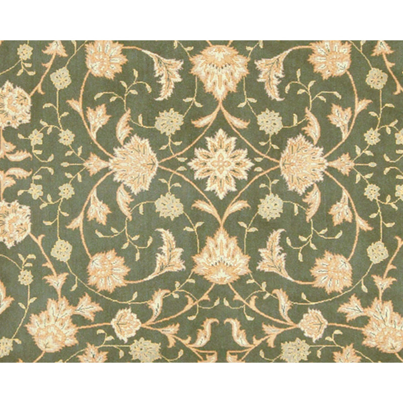 High-Quality Hand-Knotted Olive Green Area Rug