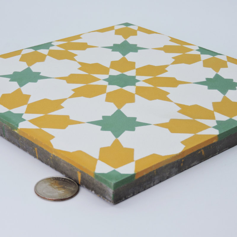 Ahfir 8" x 8" Cement Singular Wall & Floor Tile, Yellow/Green