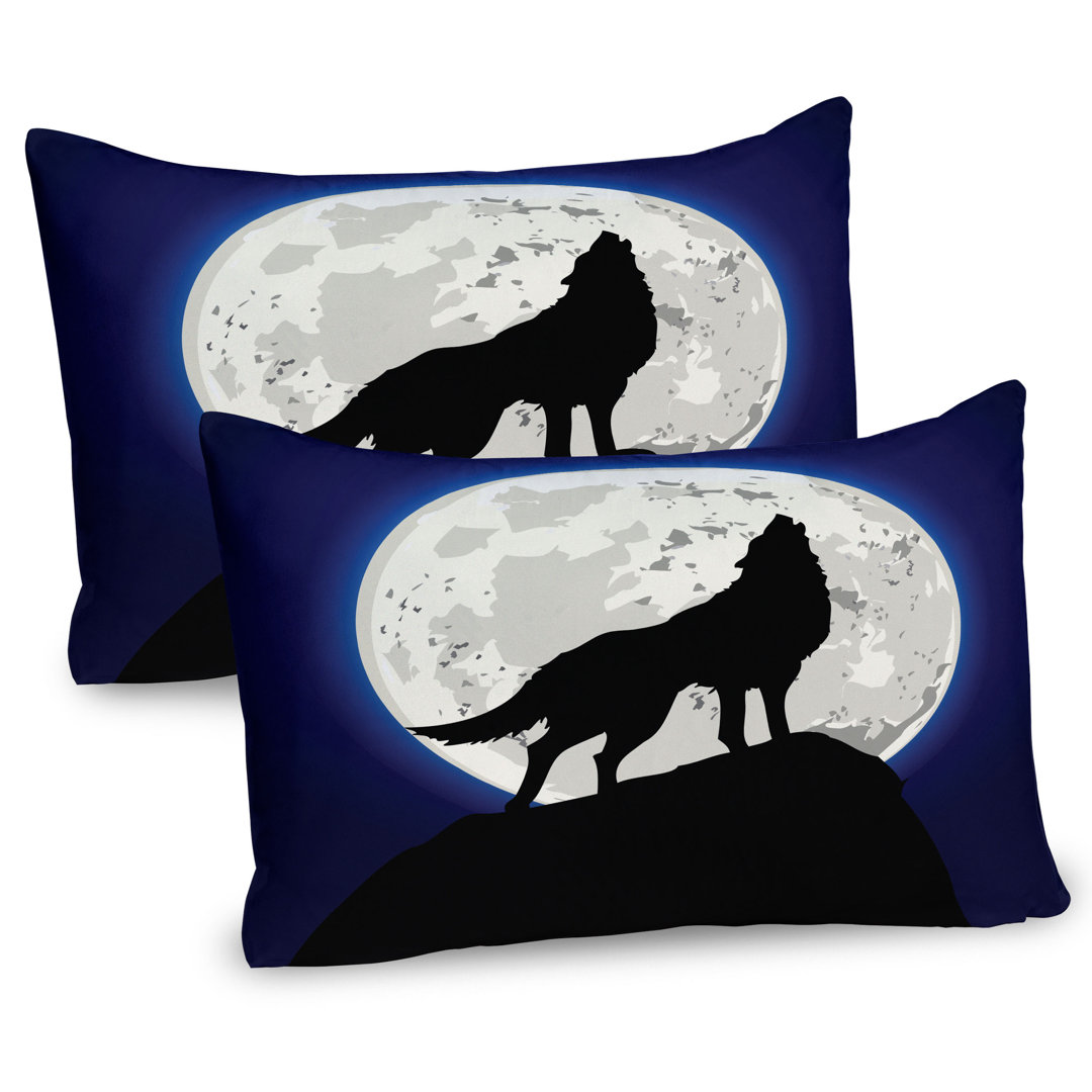 Kissenbezug Packung mit 2, Howling Tier und Nacht Mond, Elfenbein Schwarz Blau