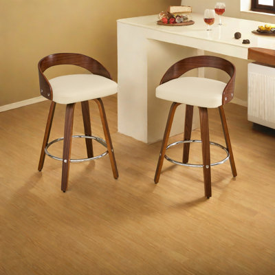 Oyuki Bar Stools Set of 2Swivel Bar Height StoolsWood Bar Chairs