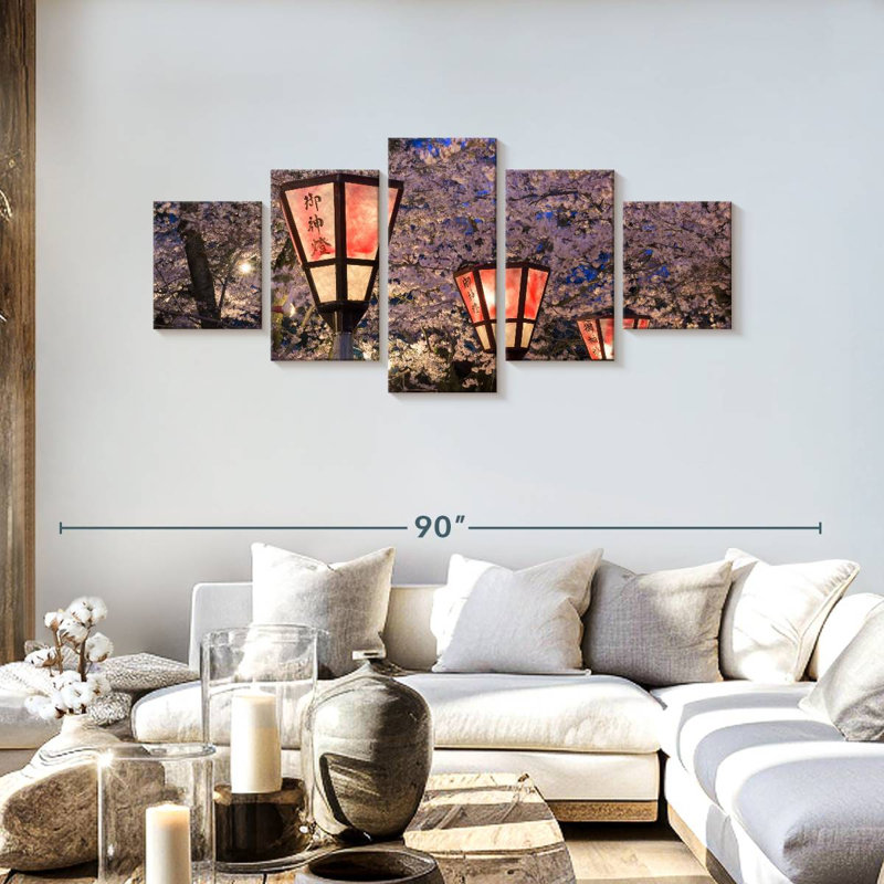 Sakura Lanterns, 30" H x 68" W