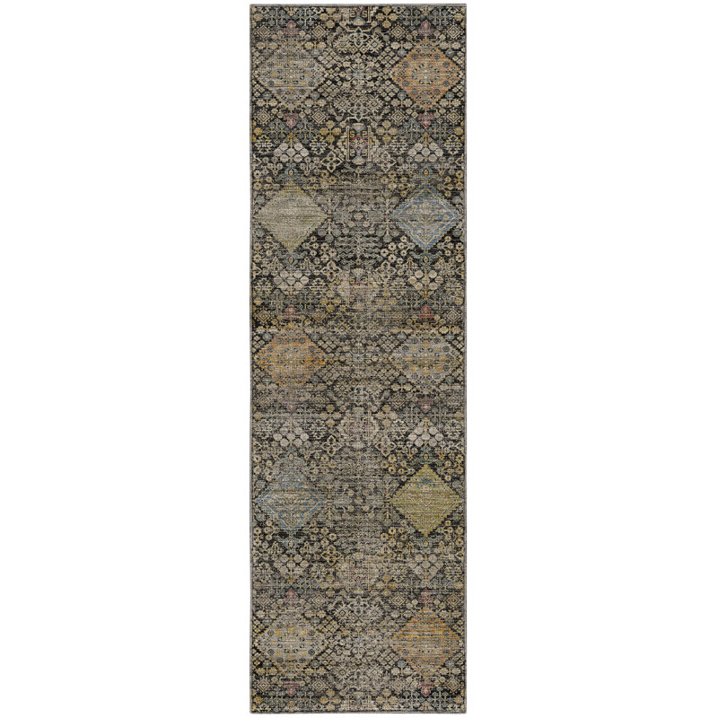Tapis traditionnel de qualité supérieure lavable à la machine Tirico ATI21, Noir, Tapis de couloir 2 pi 3 po x 7 pi 6 po