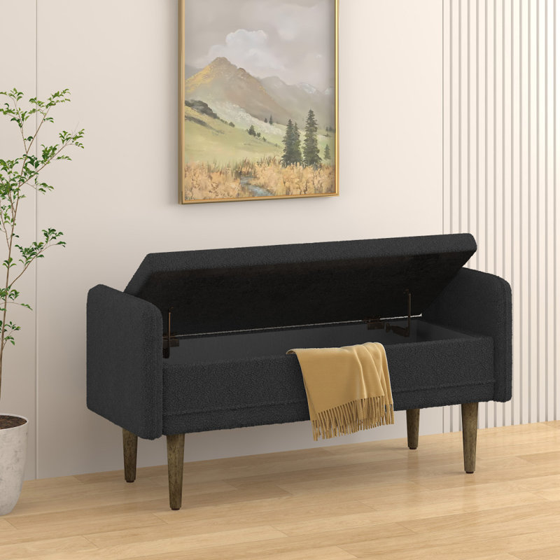 Tabouret de rangement en velours Teddy, avec espace de rangement, adapté aux appartements, salons et chambres à coucher - noir