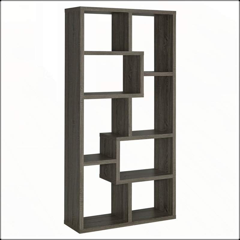 Bibliothèque patinée à 8 tablettes avec structure durable et design élégant pour les espaces de vie modernes