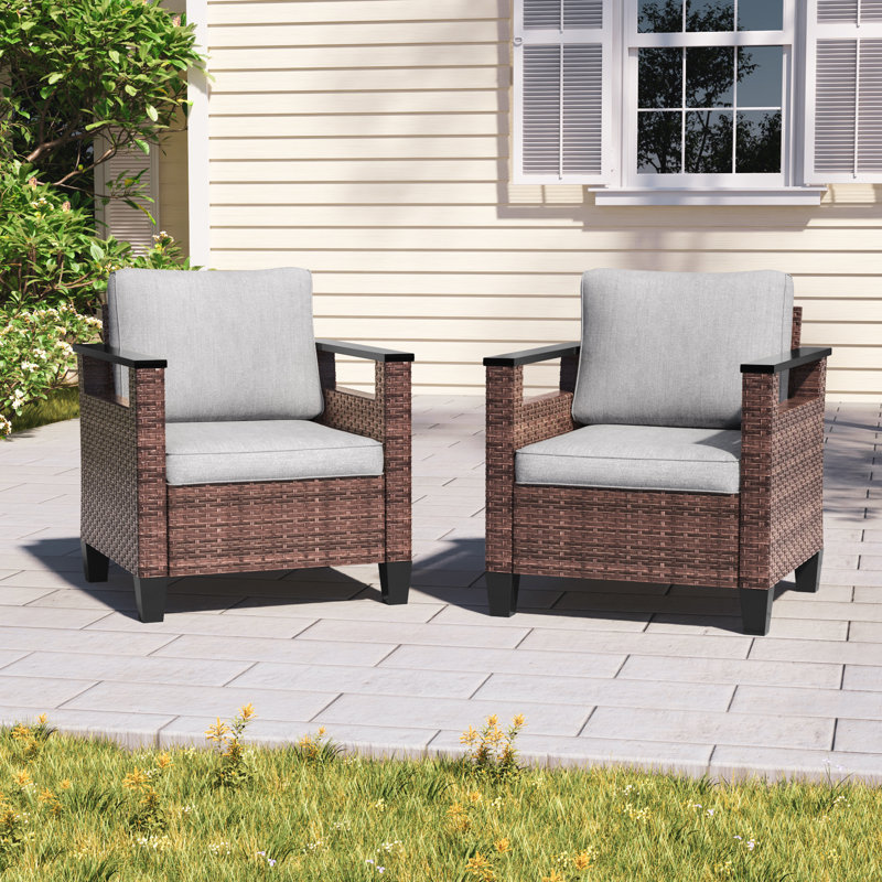 Ensemble de canapé de patio 2 pièces Dreyer, canapé en osier avec coussin épais, Lin gris
