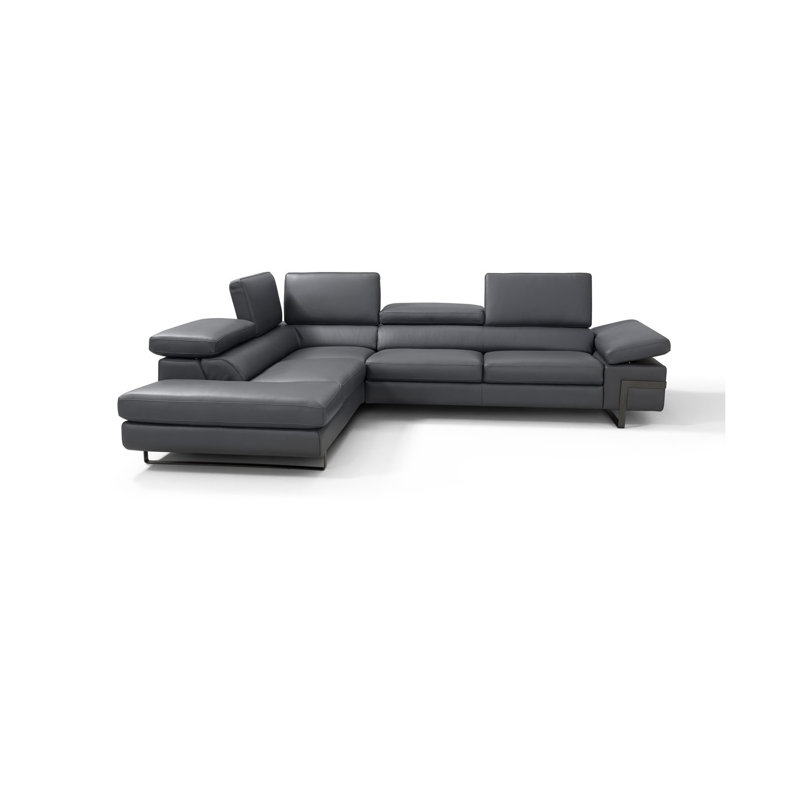 Besi Upholstered L-Shaped Sectional Left Hand Facing, Dark Gray Genuine Leather, Left Hand Facing