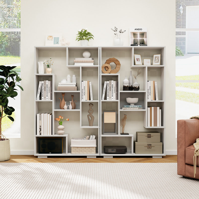 Topbuy Geometric Bookshelf 47-Inch Bookcase w/ Multiple Open Shelves Anti-Tipping Devices, White