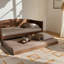 Lit gigogne contemporain en noyer avec roulettes Johppa, H 3,3 po x l 40,3 po x L 73,9 po