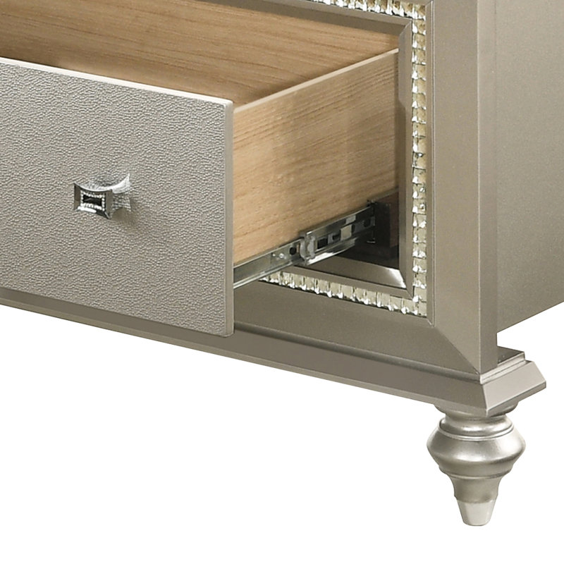 Lit double en cuir champagne - DEL, rangement spacieux, champagne synthétique et rangement avec DEL
