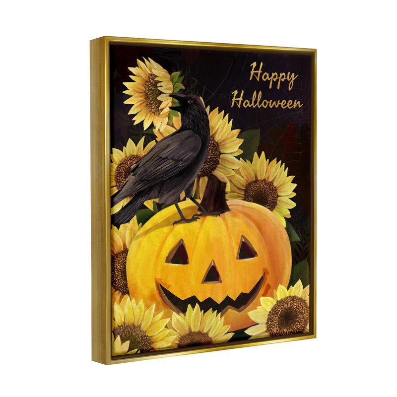 The Holiday Aisle® Crow On Jack-O-Lantern, art mural sur toile flottante par Diane Neukirch, H 31 po x l 25 po x P 1,7 po