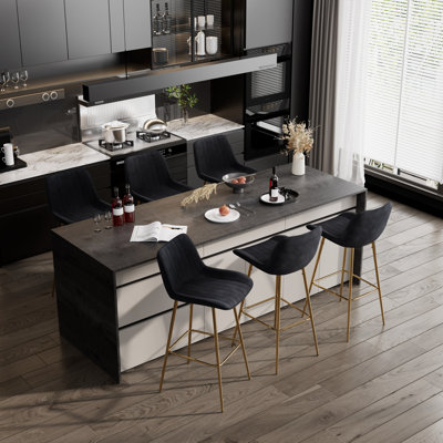 Ensemble de tabourets de bar, tabouret de comptoir rembourré en velours avec structure en métal solide et dossier bas en velours