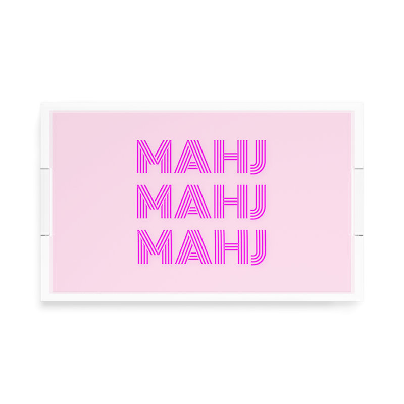 Mahj Mahj Mahj Mahjong Acrylic Rectangle Decorative Tray, Pink, 17"W x 10.5"D x 2"H, Rectangle