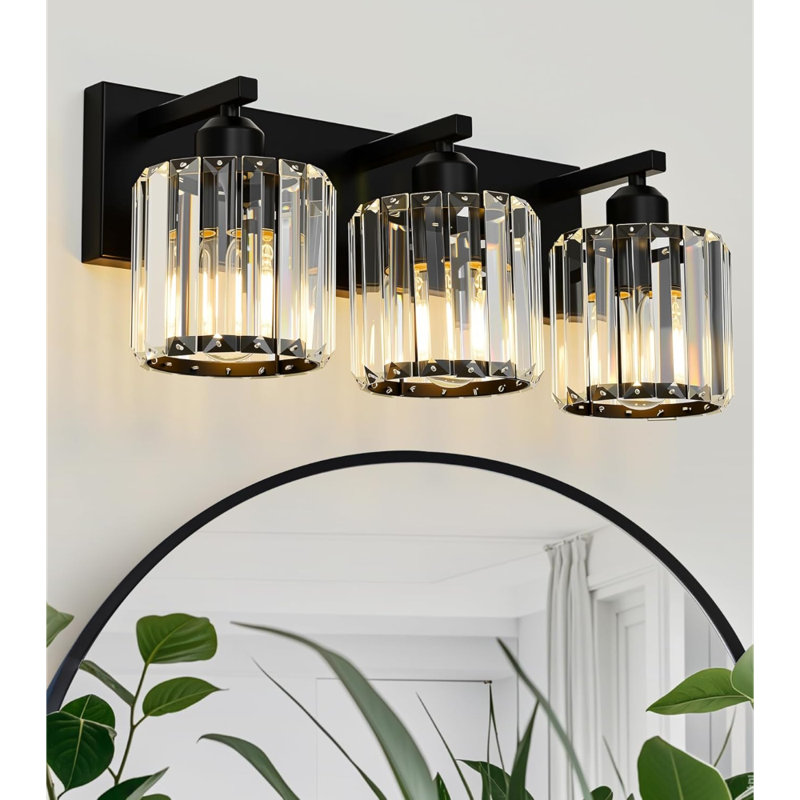 Appliques murales en cristal 18,11 po à 3 lumières pour salle de bain avec abat-jour rond en cristal (ampoules incluses)