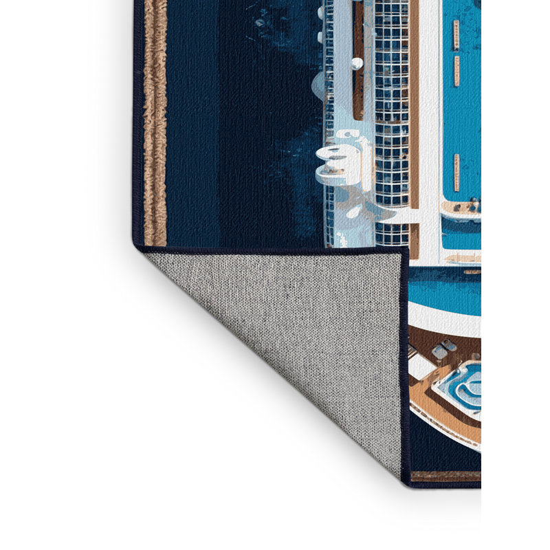 Machine Washable Transportation Blue Area Rug, Round 7'