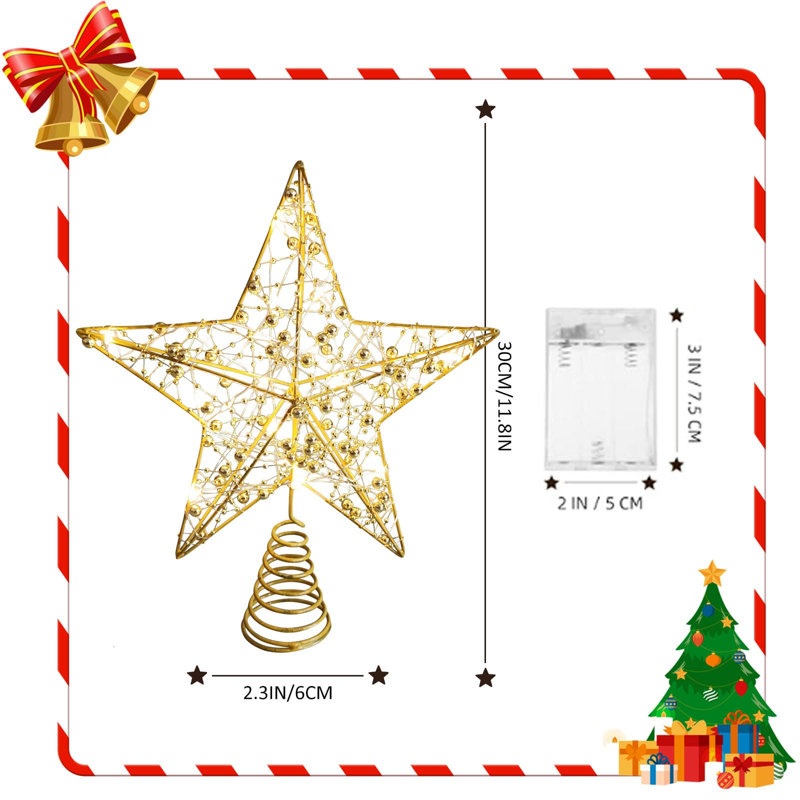 Christmas Tree Topper 10" Golden Glittered Star Tree Topper with 20 LED Lights