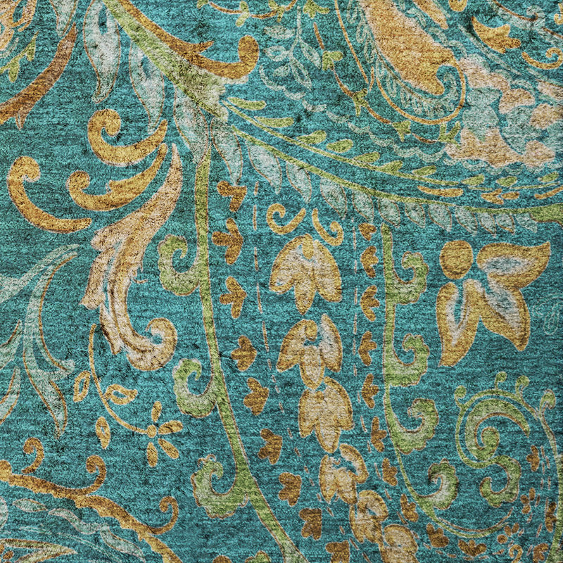 Tapis cachemire de qualité supérieure lavable à la machine ADS533, Teal, 5 pi x 7 pi 6 po
