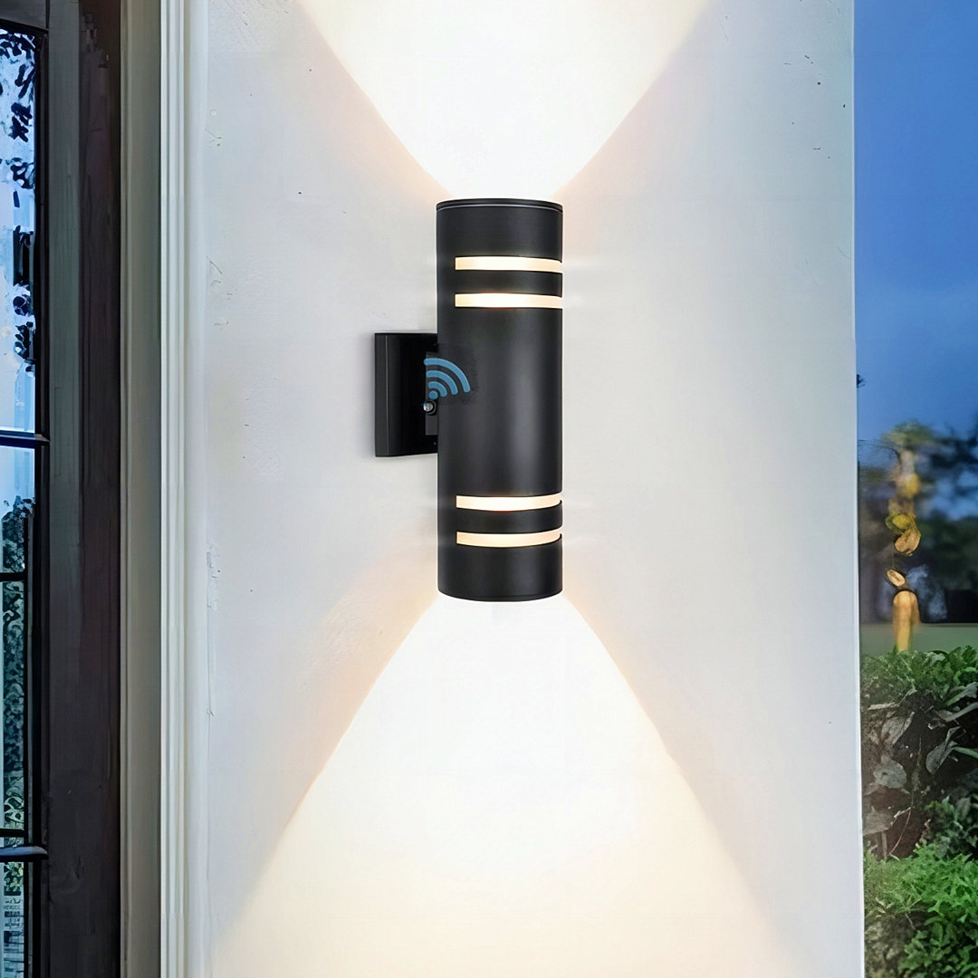 Bryanah Sensor Matte Black Aluminum 13.46" H Outdoor Armed Sconce Wade Logan®