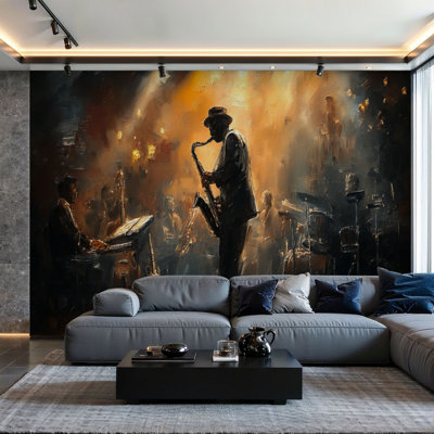 Peel and Stick Wallpaper Wall Mural Harlem Jazz Club Oil Painting Saxophonist Vintage Lighting Wall Art Self Adhesive and Removable