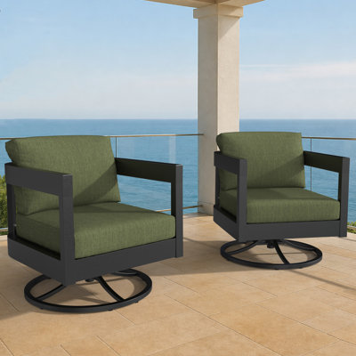 Ensemble 2 pièces de chaises berçantes pivotantes à dossier demi-tonneau avec coussins Sunbrella