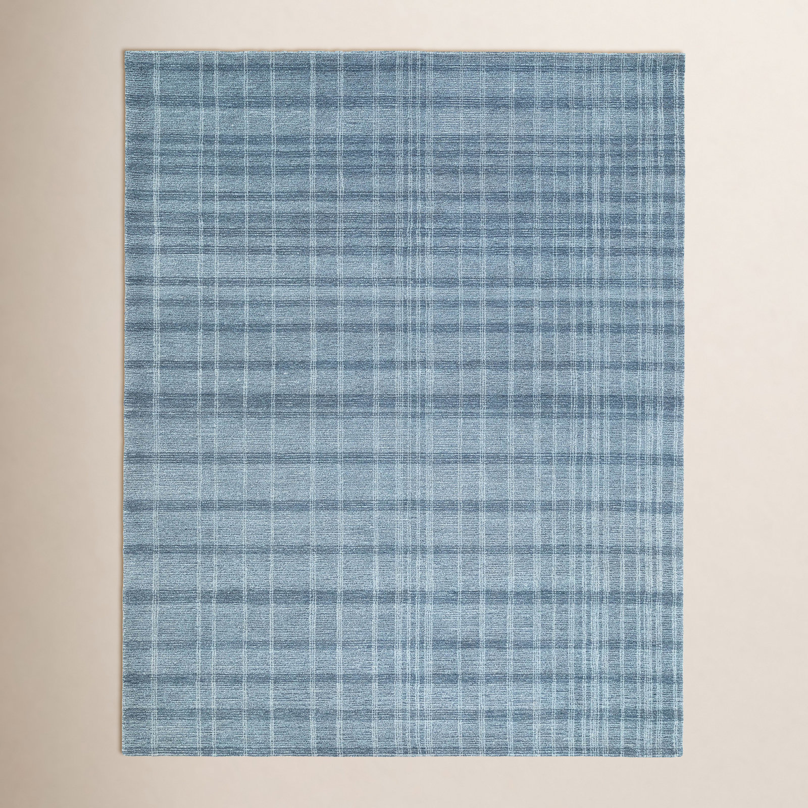Sanura Plaid Hand Tufted Wool Area Rug in Blue, Rectangle 5' x 8'