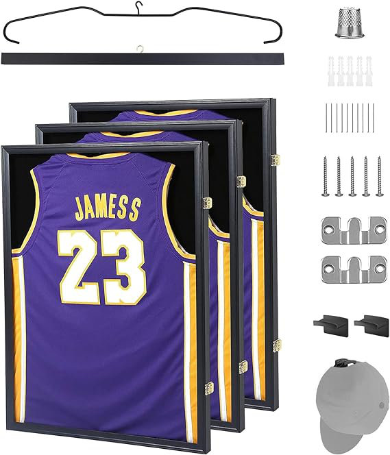 Jersey Frame Display Case, Large Shadow Box, Sports Jersey Display Case 98% UV Protection (Set of 3)