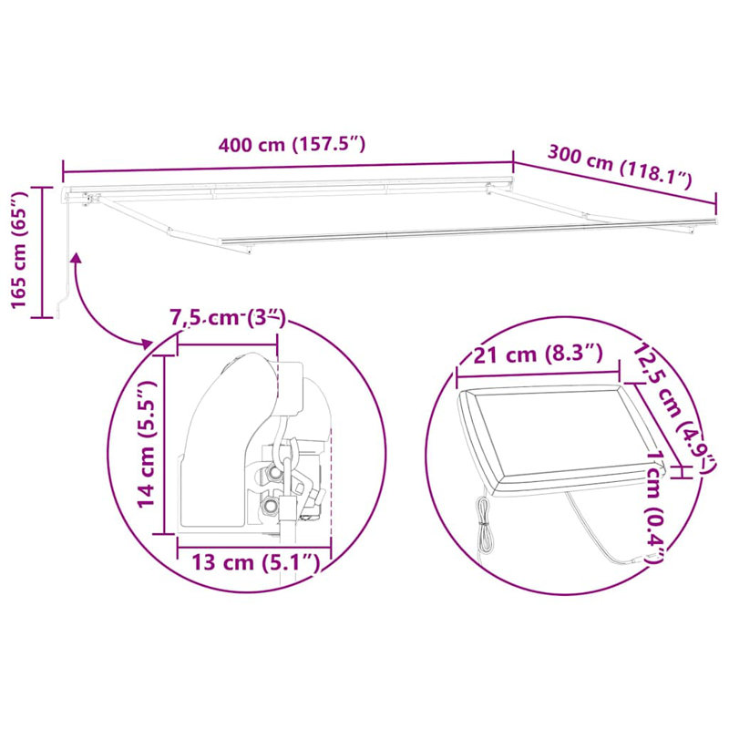 Retractable Awning, 400 cm W x 350 cm D, Multicolour