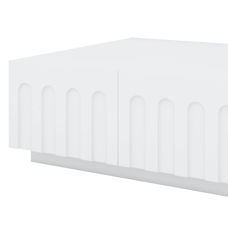 Meuble télé moderne avec design arqué, table basse à double usage avec 4 tiroirs, Blanc