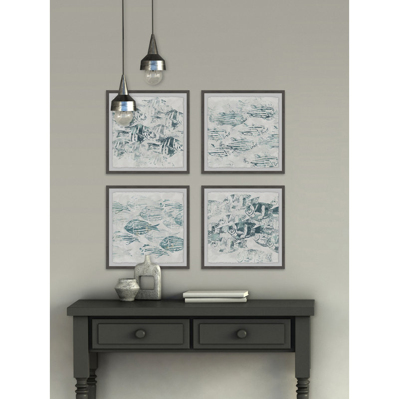 Sealife Batik X - ensemble de 4 reproductions encadrées sur papier, H 32 po x l 32 po