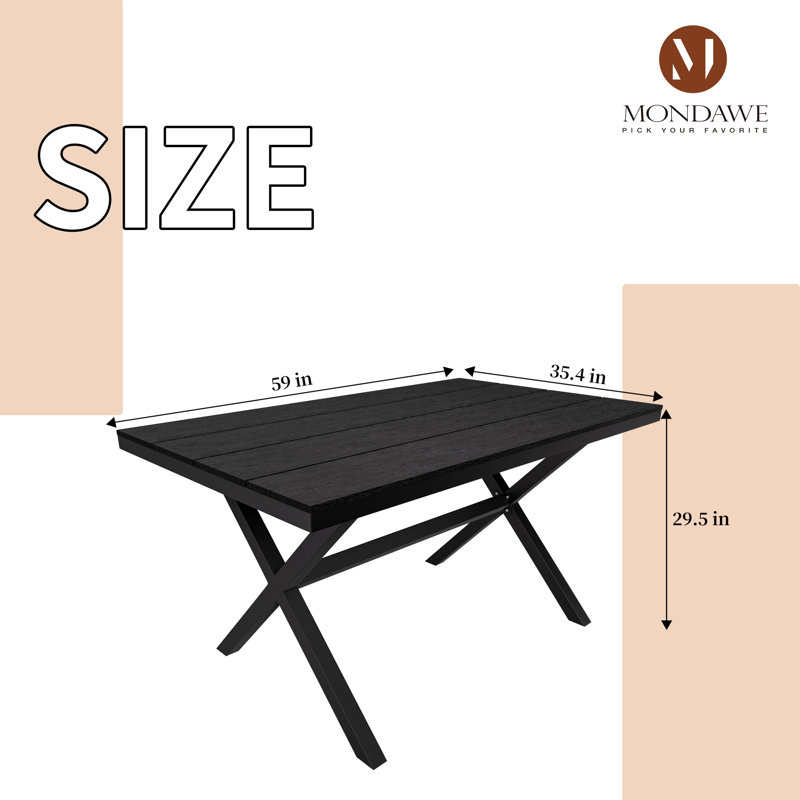 Table de salle à manger rectangulaire, Noir, Noir