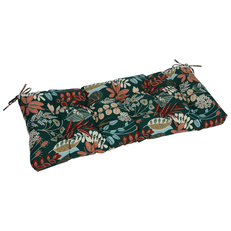 Tufted Outdoor Bench Cushion, 51" W x 19" D, Green/Windcrest Spruce Floral