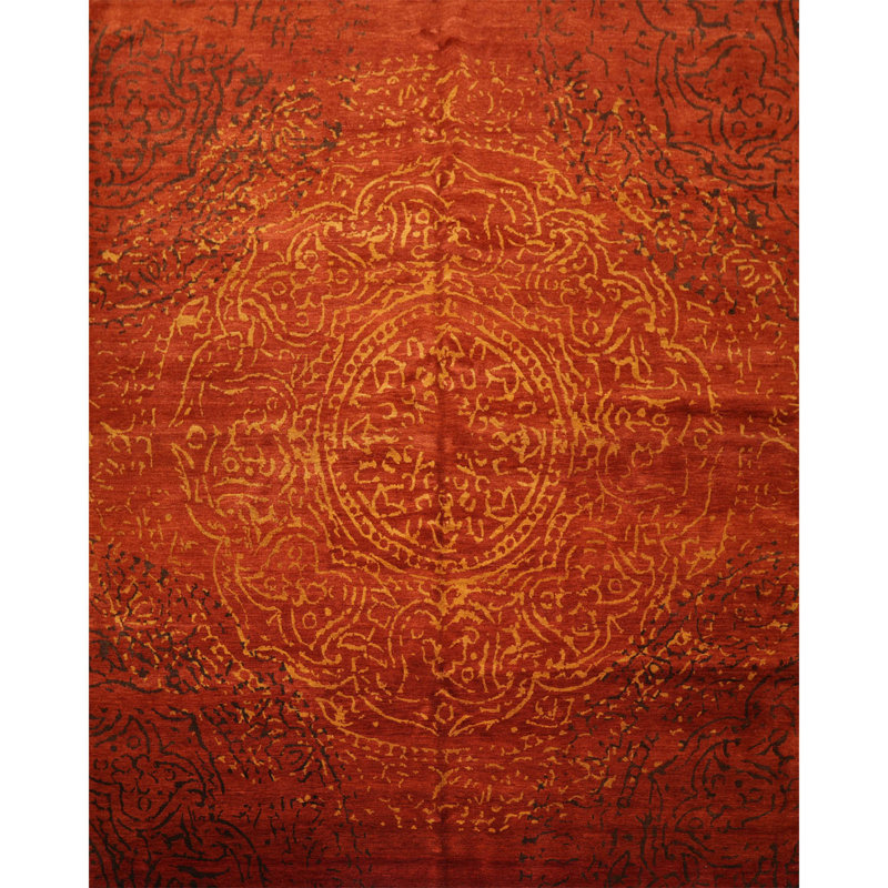 Tapis oriental en laine noué à la main KPSI de 8 po x 10 po Dainette Teracotta, couleur or