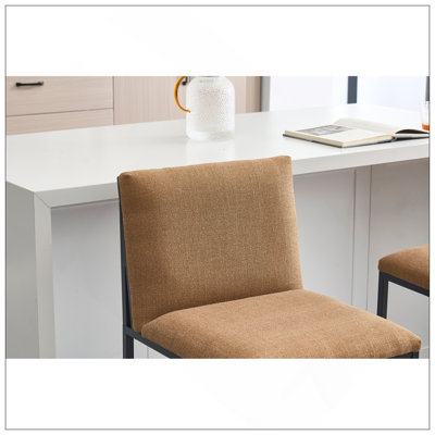 Counter Height Bar Stools Set Of 2, Upholstered Linen Bar Chairs, Metal Footrest And Frame For Kitchen,Dining Room,COFFEE