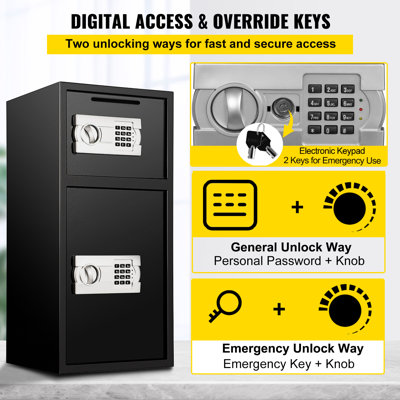 Large Double Door Security Safe Box 2.6 Cubic Feet Steel Safe Box Strong Box, Featuring Digital Lock, Designed for Money Gun Jewelry Black