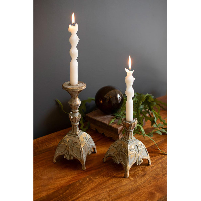  Resin Taper Candle Stands Set Of 2 Antique Brass 9.5" H Tabletop Decor