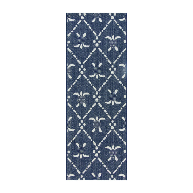 Reyn Spooner Tradewinds Nalani Navy Blue Hawaiian Tropical Polypropylene Flatweave Indoor/ Outdoor All Weather Area Rug