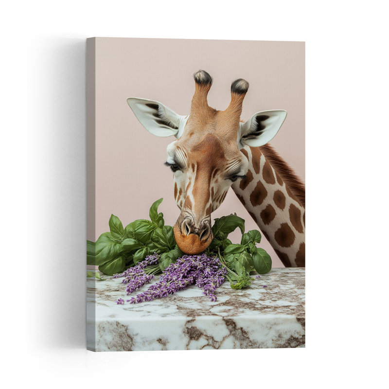 Giraffe’S Herbal Delight Contemporary Giraffe Animal Wall Art Print, 60.96cm H x 40.64cm W