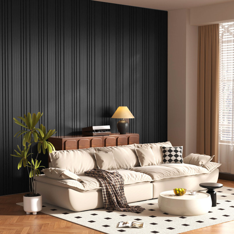 8-Piece 23.6" x 23.6" 3D Acoustic Wood Slat Wall Panels, Sound Absorbing Decorative Panels for Interior Walls, Matte Black
