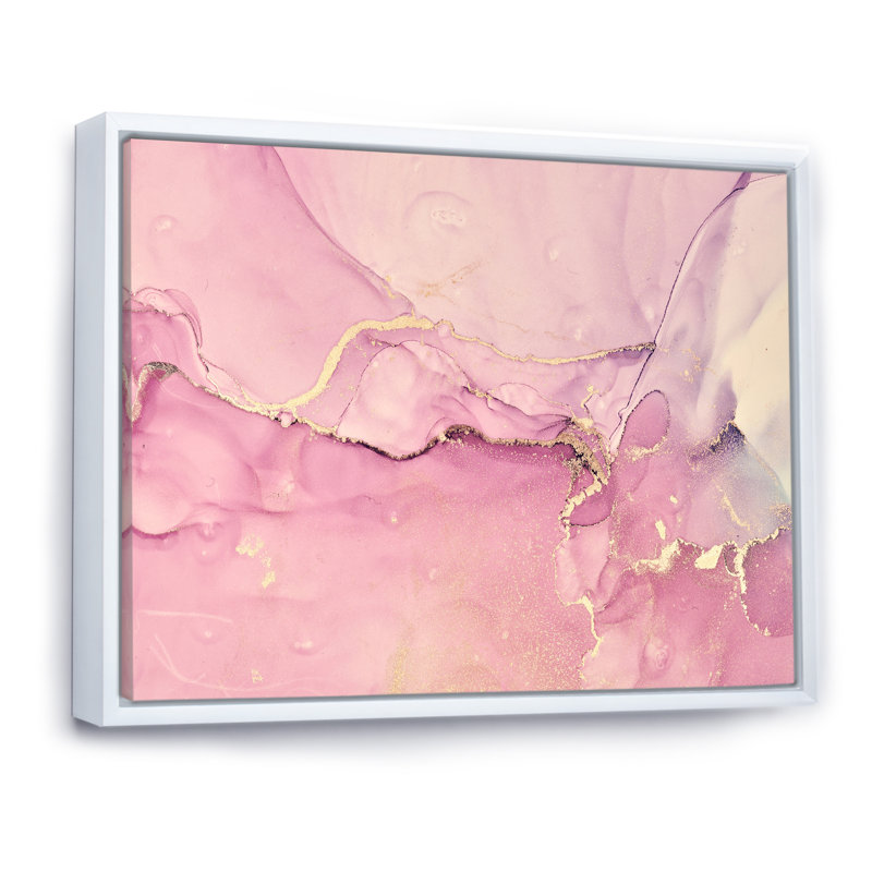 «Pink Marble Waves II», peinture sur toile, Cadre flottant blanc, H 16 po x l 32 po x P 1 po